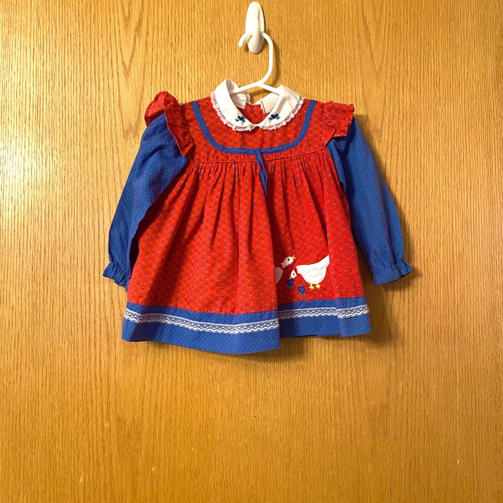 Vintage red and blue goose dress 12-18m